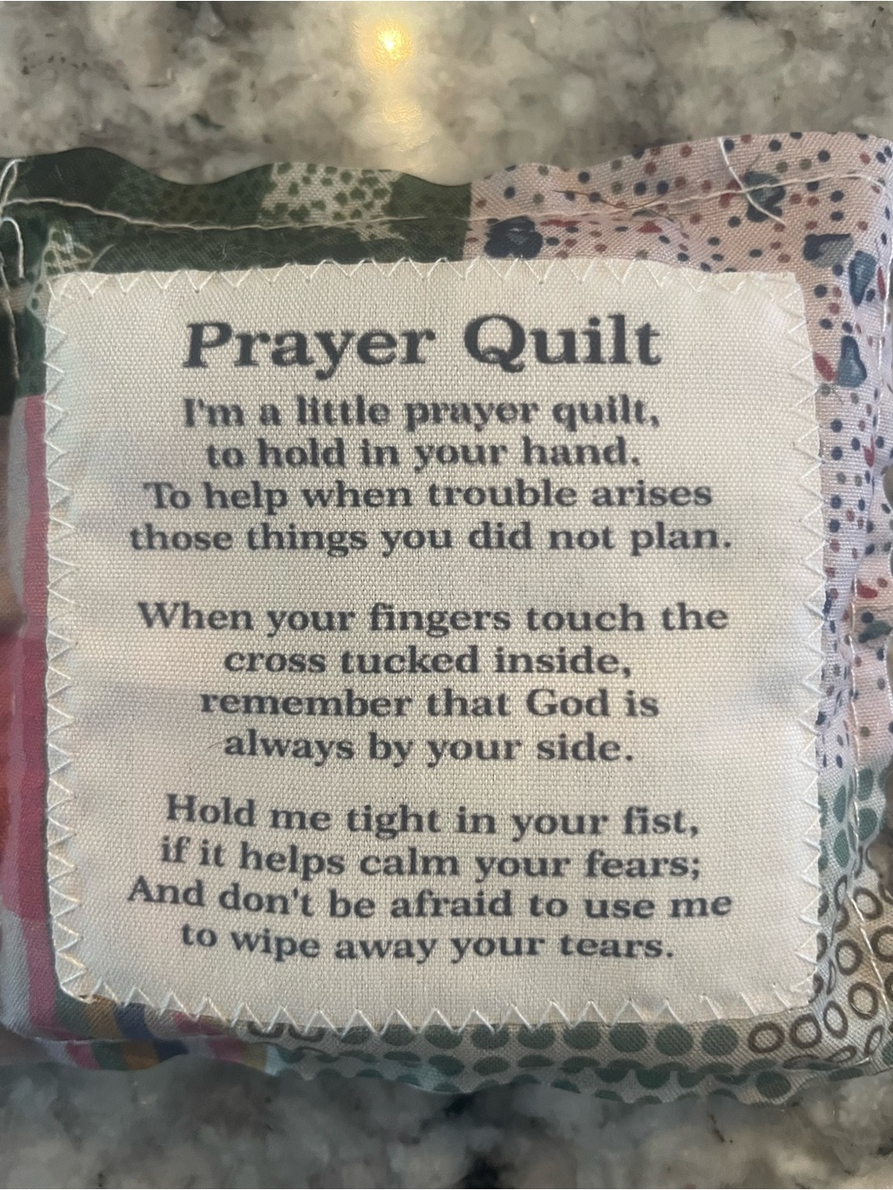 Prayer Quilt Pocket Pillow with Floral Patchwork